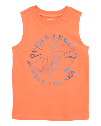 Kid Shark Surf Slogan Tank - Orange, 