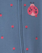 Baby Girl Ladybug 100% Cotton 2-Way Zip Sleeper - Blue, image 3 of 5 slides