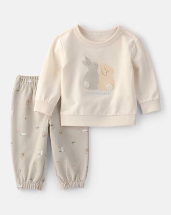 Baby 2-Piece Easter Bunny French Terry Tee & Pant Set - Cream, 