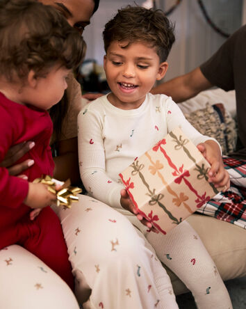 Kid Christmas Print Cotton Long-Sleeve Snug Fit 2-Piece pyjamas - White, 