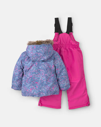 Baby Girl 2 Piece  Heart Print Snowsuit- Grey, 