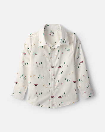 Gar&ccedil;ons - Chemise boutonn&eacute;e manches longues &agrave; motif hivernal - Cr&egrave;me, 