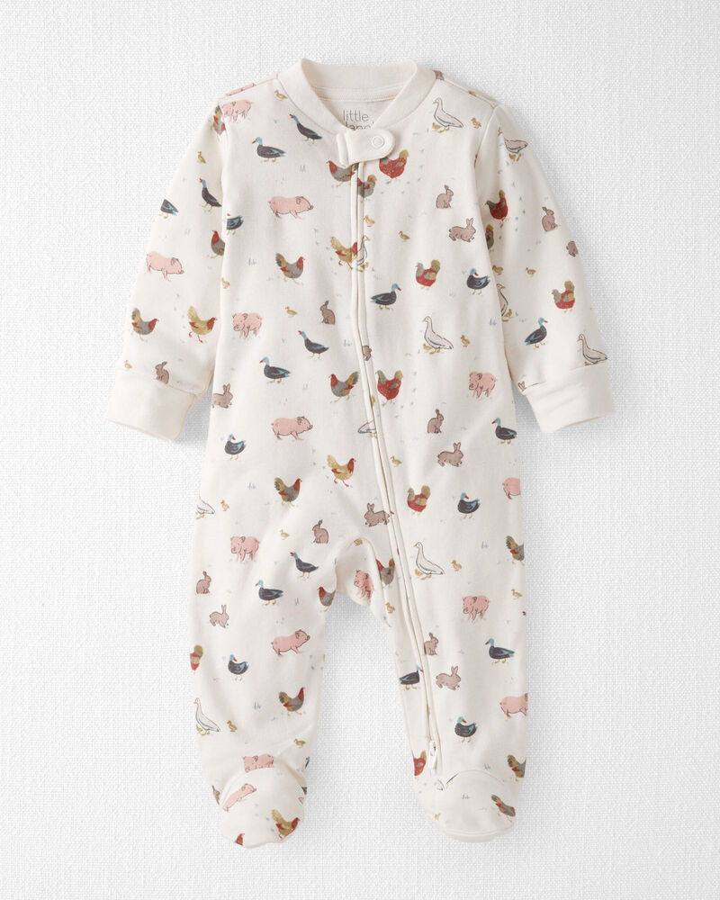 B&eacute;b&eacute; - Grenouill&egrave;re en coton biologique &agrave; motif compagnons de la ferme, image 1 sur 3 diapositives