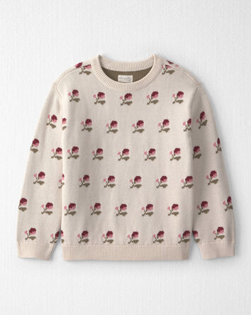 Filles - Chandail en tricot de coton biologique &agrave; motif jacquard floral, 