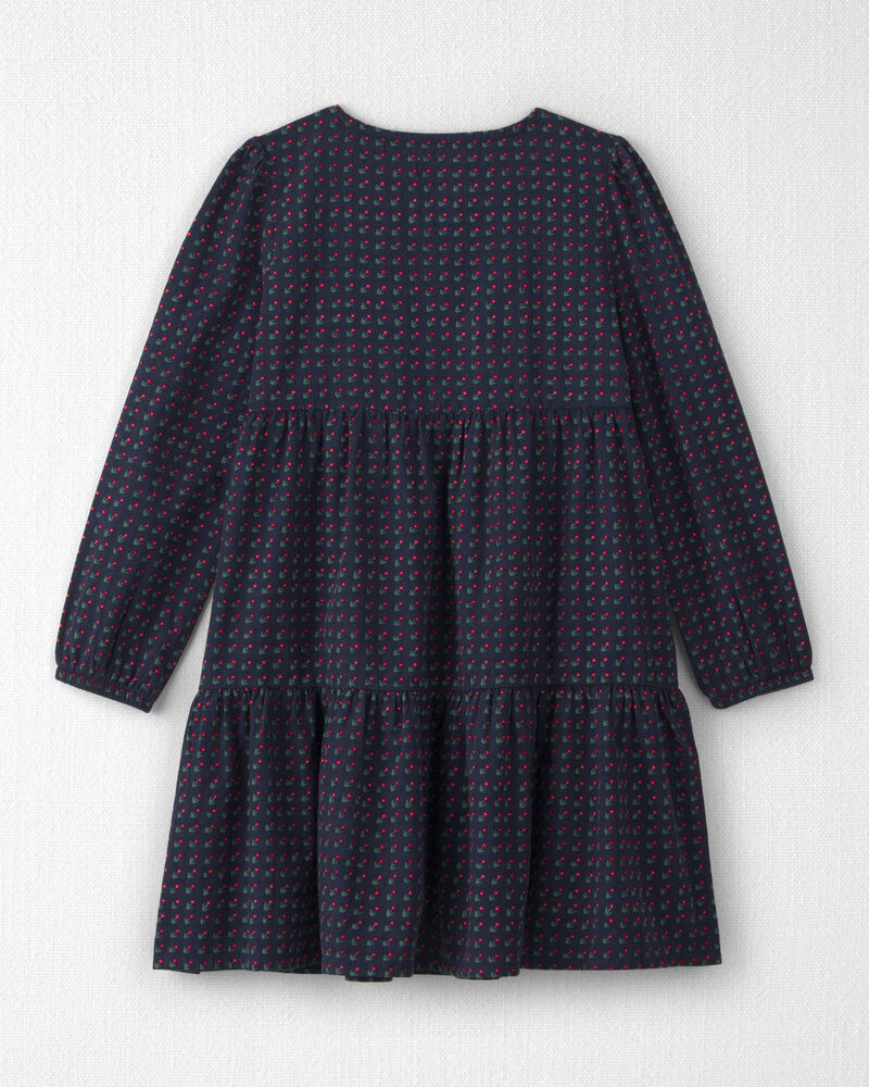 Girls Organic Cotton Dobby Dress in Navy Floral, image 2 of 5 slides
