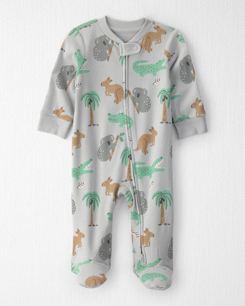 Baby Organic Cotton Sleep & Play Pyjama in Aussie Friends Print, image 1 of 5 slides
