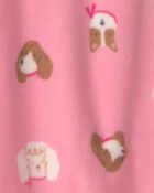 Baby Girl Dog Fleece 2-Way Zip Sleeper - Pink, image 4 of 6 slides