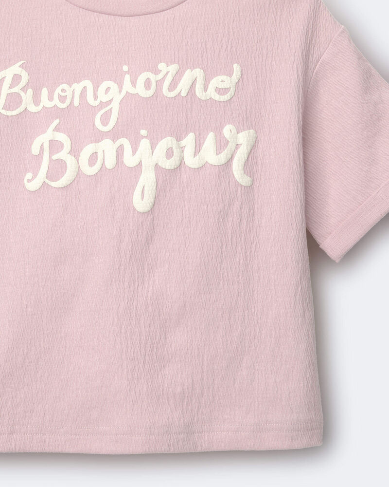 Toddler Girl 'Buongiorno, Bonjour' Rolled Cuff Tee - Light Pink, image 4 of 6 slides