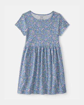 Filles - Robe &agrave; manches courtes en tissu c&ocirc;tel&eacute;, floral - Bleu, 