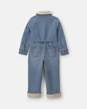 Tout-petit gar&ccedil;on - Combinaison &agrave; manches longues en denim et molleton teddy &ndash; D&eacute;lav&eacute; moyen, 