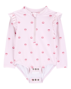Baby 1-Piece Heart-PrintLong-Sleeve Rashguard Swimsuit - Pink, image 2 of 5 slides