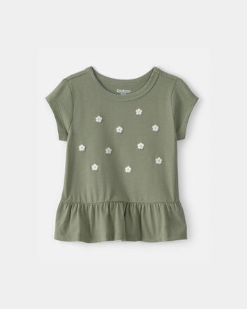 Baby Girl Floral Embroidered Top - Green, 