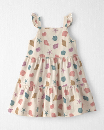 Toddler Girl Organic Cotton Tiered Dress in Seashells, 