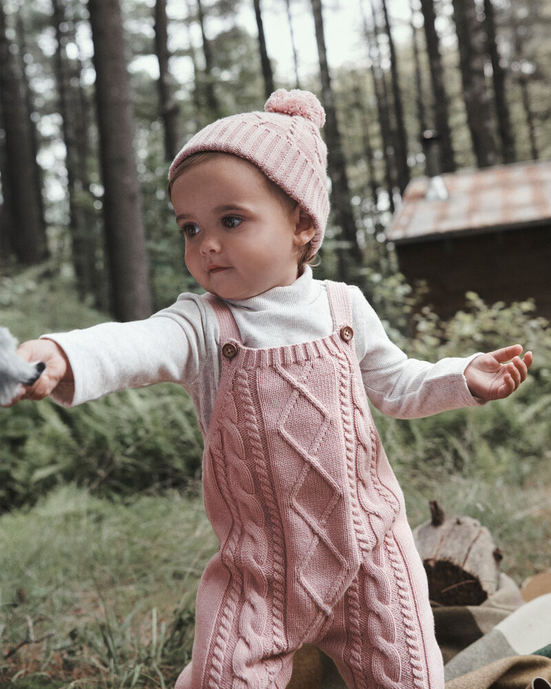 Baby Girl Organic Cotton Cable Knit Overalls, image 2 of 6 slides