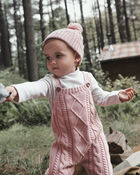 Baby Girl Organic Cotton Cable Knit Overalls, image 2 of 6 slides