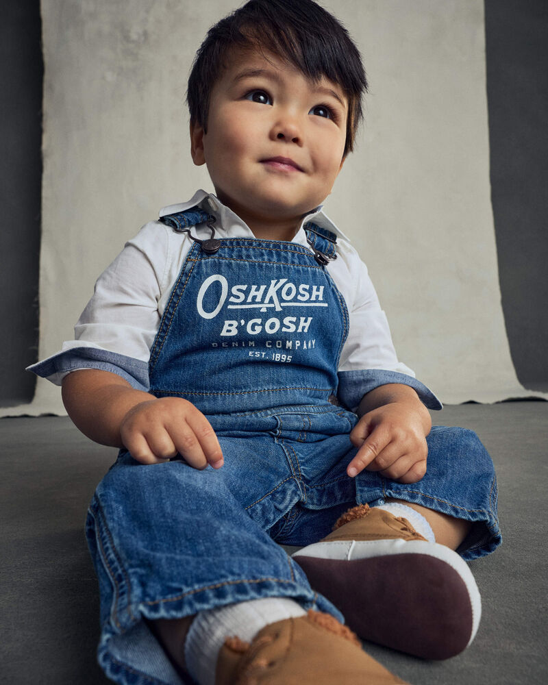 Baby Logo Denim Overalls - Dark Wash, image 2 of 7 slides