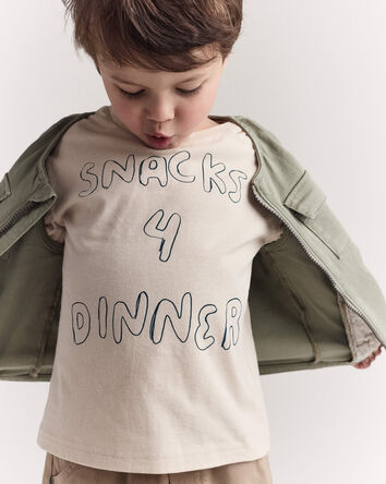 Toddler Snacks 4 Dinner Short-Sleeve Graphic Tee - Khaki, 