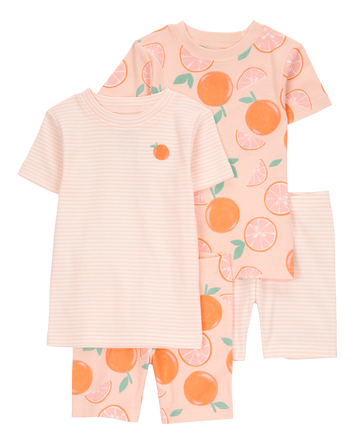 Enfant en bas âge Pyjama 4 pièces en coton ajusté à oranges, 