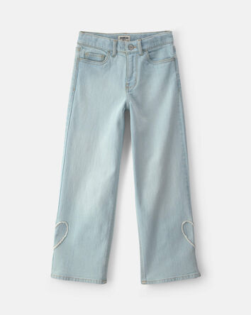 Filles - Jean en denim &agrave; jambe large &agrave; motif c&oelig;ur - D&eacute;lav&eacute; clair, 