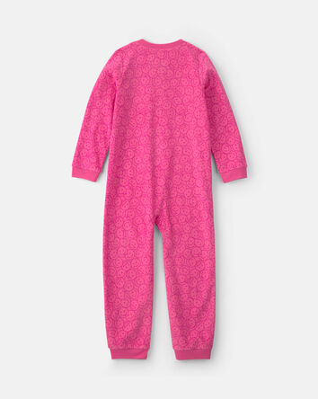Girls 1-Piece Smiley Faces Fleece Loose Fit Pyjama - Pink, 