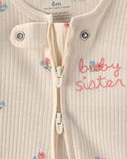 Baby Girl Baby Sister' Cotton 2-Way Zip Sleeper - Ivory, image 2 of 5 slides