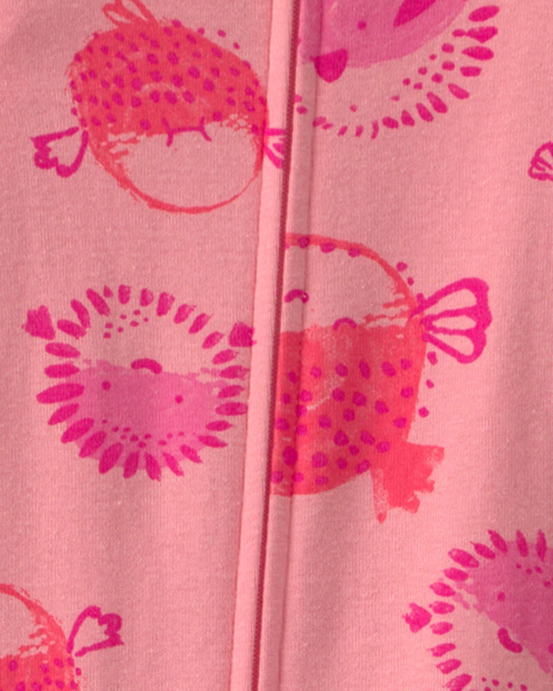 Toddler Girl Pufferfish 100% Cotton 1-Piece Pyjama - Coral, image 2 of 3 slides