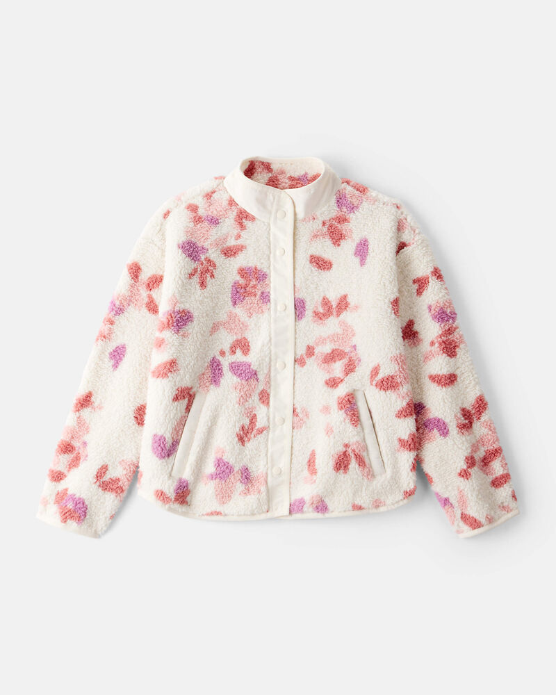 Girls Floral Print Long-Sleeve Sherpa Jacket, image 1 of 3 slides