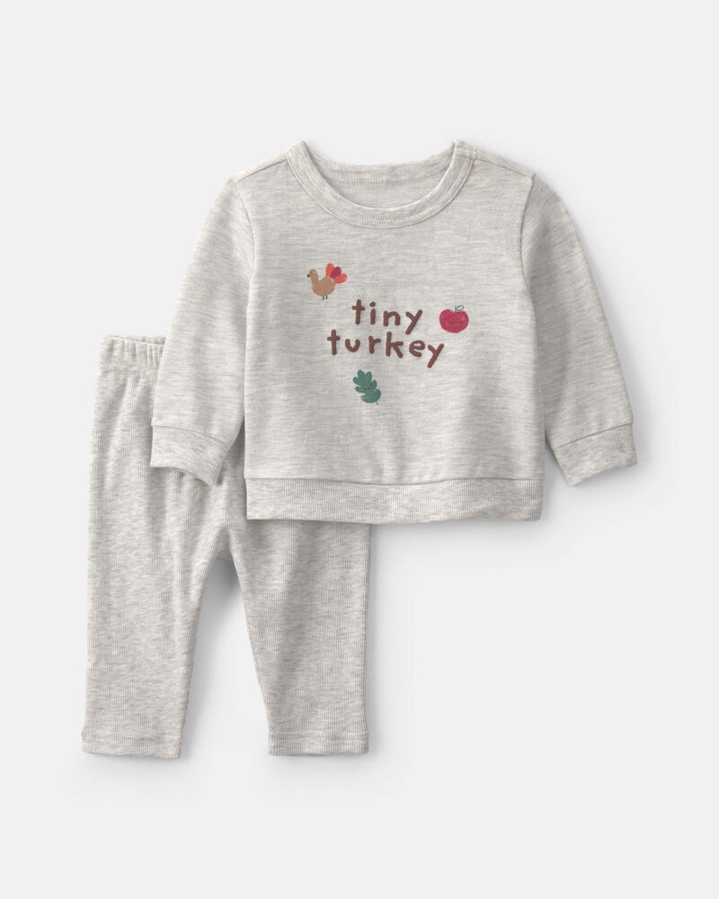 Baby 2-Piece 'Tiny Turkey' French Terry Long-Sleeve Top & Pant Set - Grey, image 1 of 6 slides