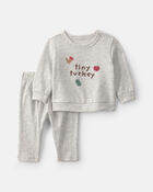 Baby 2-Piece 'Tiny Turkey' French Terry Long-Sleeve Top & Pant Set - Grey, image 1 of 6 slides