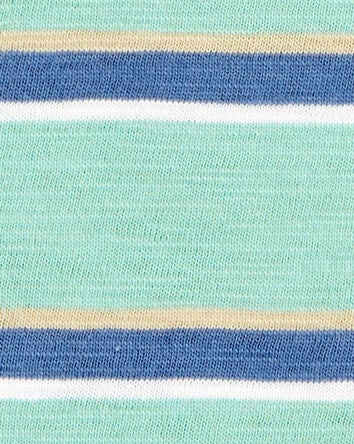 Baby Striped Cotton Blend Short-Sleeve Henley - Green, 