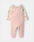 B&eacute;b&eacute; fille - Ensemble 2 pi&egrave;ces salopette et motif floral &ndash; Rose/Ivoire, image 2 sur 5 diapositives