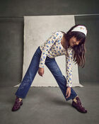 Girls Floral Denim Wide-Leg Jeans - Dark Wash, image 4 of 5 slides