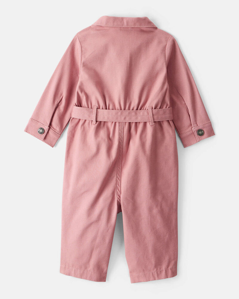 Baby Girl Cotton Long-Sleeve Jumpsuit - Pink, image 2 of 4 slides