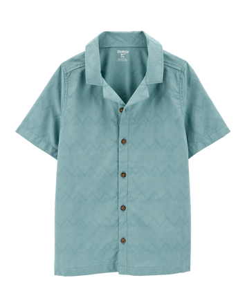 Kid Chambray Allover Print Button-Front Shirt-Teal, 