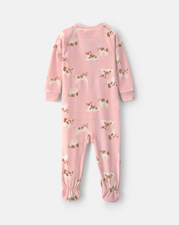 B&eacute;b&eacute; fille - Pyjama ajust&eacute; 1-pi&egrave;ce en DreamPlush avec pieds et fermeture &agrave; glissi&egrave;re double sens &agrave; motif vache - Rose, 