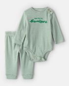 B&eacute;b&eacute; - Ensemble 2 pi&egrave;ces cache-couche &agrave; manches longues ray&eacute; et pantalon de la Saint-Patrick &ndash; Vert/Blanc, image 1 sur 6 diapositives