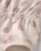 B&eacute;b&eacute; fille - Barboteuse en coton biologique, fraises, image 2 sur 3 diapositives