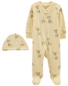 2-Piece 2-Way Zip Sleeper Pyjamas & Cap Set, image 1 of 3 slides