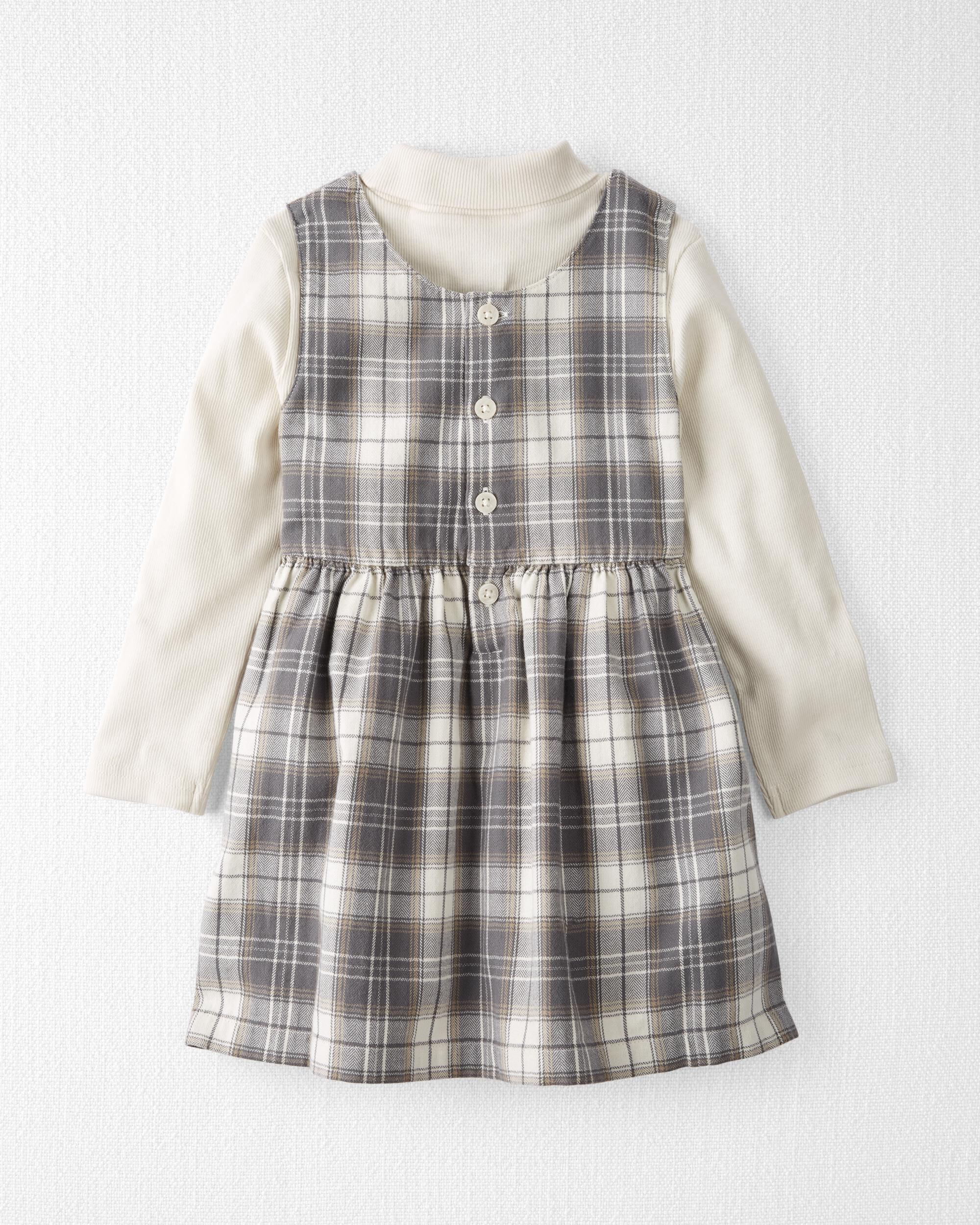 Toddler Girls Toddler 2 Piece Organic Cotton Herringbone Dress Set in Plaid 2T Little Planet