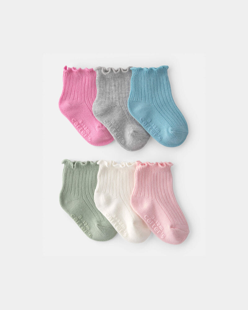 Baby Girl 6-Pack Lettuce Edge Ankle Socks, image 1 of 2 slides