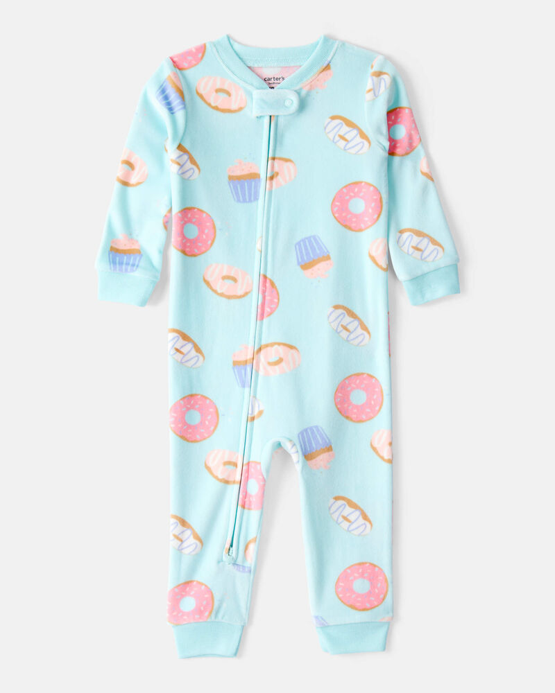 Tout-petit fille - Pyjama une pi&egrave;ce ajust&eacute; en DreamPlush &agrave; manches longues &agrave; imprim&eacute; beignet - Bleu, image 1 sur 2 diapositives
