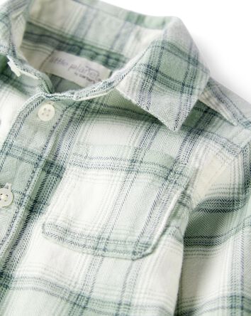 Baby Organic Cotton Herringbone Button-Front Shirt in Plaid, 