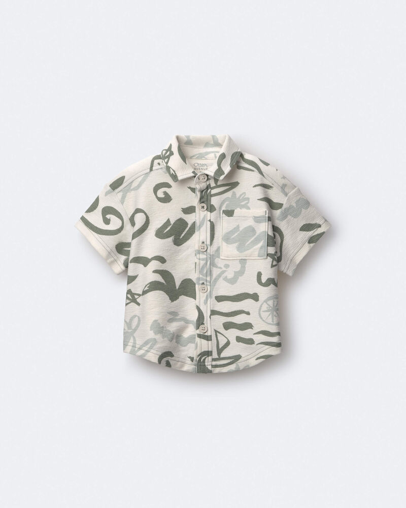 Toddler Boy Button-Down Short Sleeve Shirt in Sailboat Print - Cream, image 2 of 6 slides