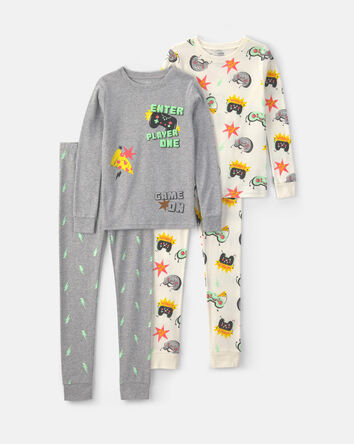 Gar&ccedil;ons - Pyjama ajust&eacute; 4 pi&egrave;ces en coton &agrave; motif jeu vid&eacute;o &ndash; Gris, 