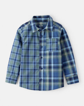 Boys Green Plaid Button-Front Shirt, 