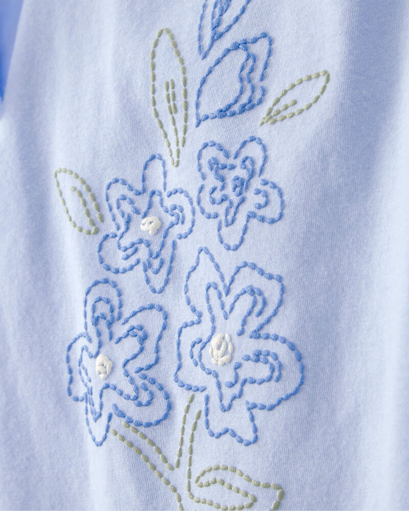 B&eacute;b&eacute; fille - Ensemble 2 pi&egrave;ces haut et jupe-short &agrave; fleurs - Bleu, image 3 sur 5 diapositives