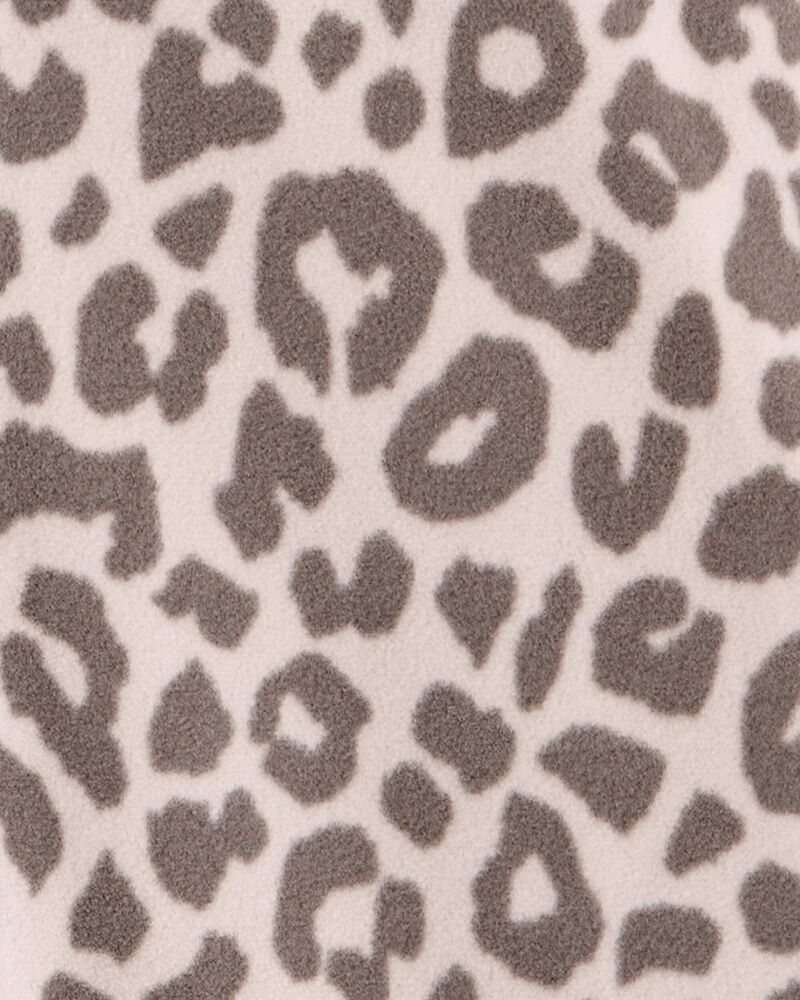 Girls Leopard Fleece Long-Sleeve Snug Fit 1-Piece Pajamas - Brown, image 2 of 3 slides