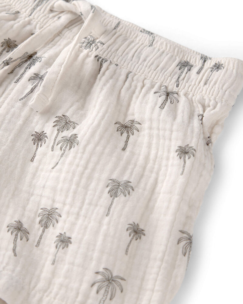 Toddler Boy 2-Piece Organic Cotton Gauze Top & Short Set in Palm Trees, image 4 of 7 slides