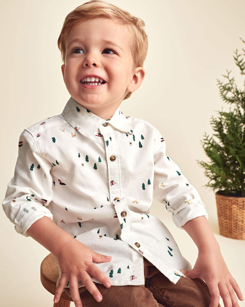 Toddler Boy Winter Long-Sleeve Button-Down Shirt - Cream, image 3 of 5 slides