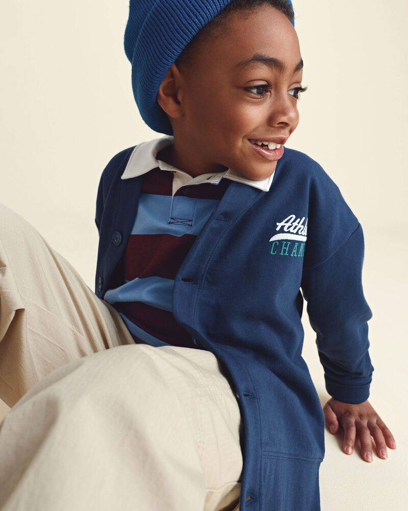 Boys 'Athletic Champs' Game Day French Terry Cardigan - Navy Blue, image 2 of 6 slides